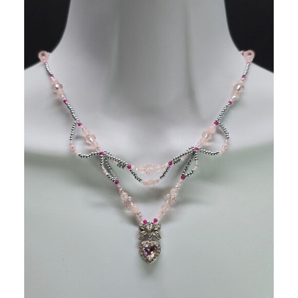 Unique Handcrafted 925 Sterling Silver Ruby Sweet Heart Inspired beaded Necklace - Picture 1 of 11